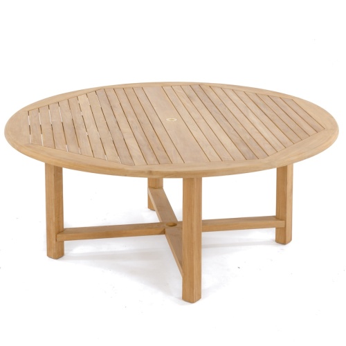 15348 Buckingham 72 inch Round Teak Table in side view on white background
