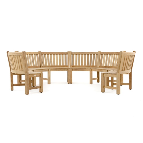 70383 Buckingham Curved Bench showing 4 together with optional seat cushions in angled front view on white background