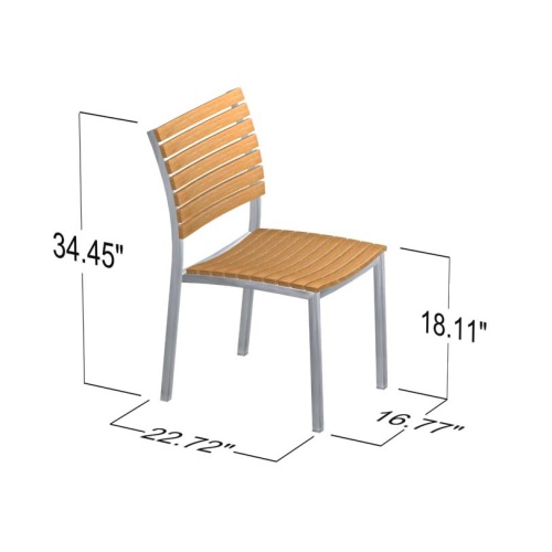 21007 Vogue Teak and 304 Stainless Steel Dining Side Chair showing autocad in side angled view on white background