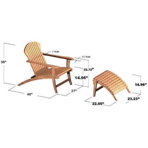 70509 Adirondack teak chair and foot stool autocad side view on white background
