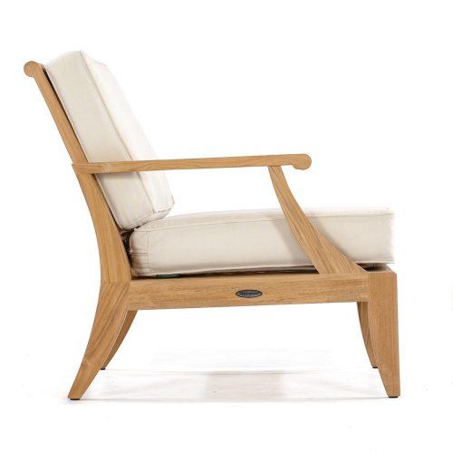 13122 Large Laguna Teak Sofa Frame with cushions angled front view on a white background
