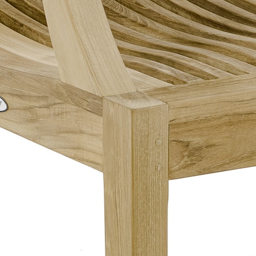70886 Laguna teak Dining Armchair showing closeup of front leg and chair seat on white background
