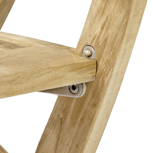12602S Barbuda Teak Armchair showing closeup of folding mechanism on arm rest on white background