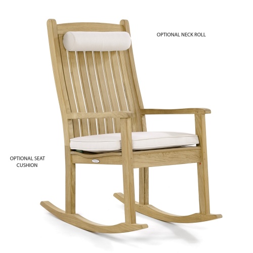 12223 Veranda Teak Rocking Chair with seat and back cushion side view on white background