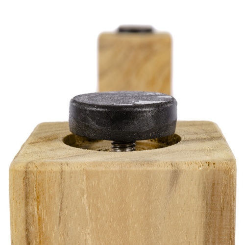 13917 Laguna 6 foot teak Backless Bench leg showing closeup view of the leveler on a white background