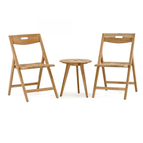 14916 surf teak side table between two surf folding chair on white background