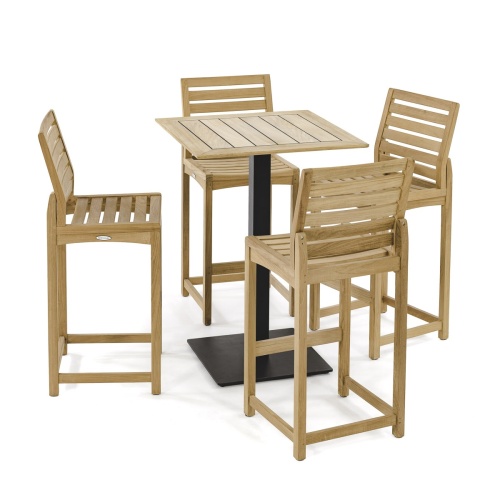 15483 Vogue 30 inch square table top and optional black coated table base and 4 side chairs angled side view on white background