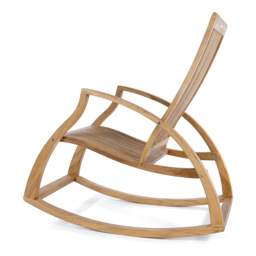 16419DP Aria Rocker with neck roll  showing 2 Aria Rockers angled side view on stone patio next to firepit with terrace wall and mountains in background