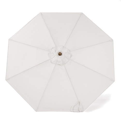 17540F Somerset 8 foot Round Umbrella teak frame top view showing extended teak arms stretchers shaft and ferrule on white background