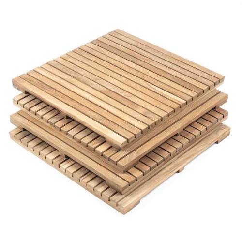 18403 Callebotise Teak Floor Tile showing 4 tiles stacked angled on white background