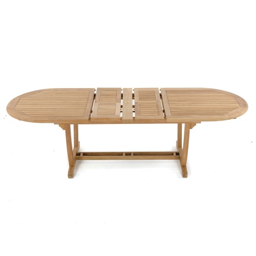 15504 Montserrat Teak Oval Table in angled end view on white background