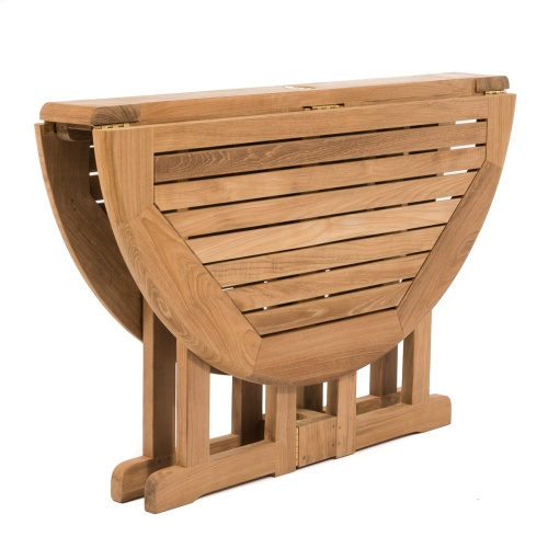 70036 Barbuda teak 48 inch diameter round folding table with both leaves folded on white background