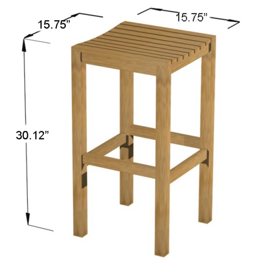 70083 Somerset square teak bar stool autocad on white background