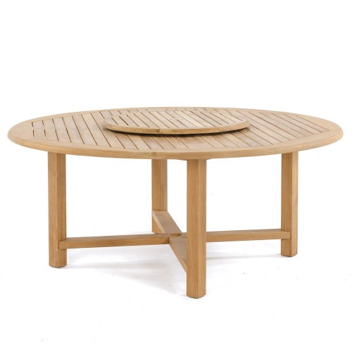 15348 Buckingham 72 inch Round Teak Table in angled view of table top  on white background
