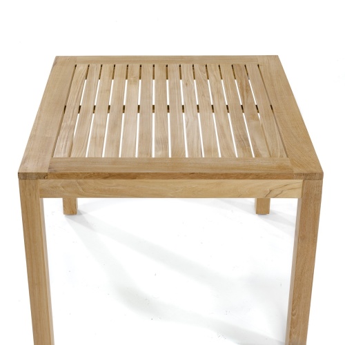 12916 Surf teak folding Dining Chair side view closeup of stainless steel arm brace on white background