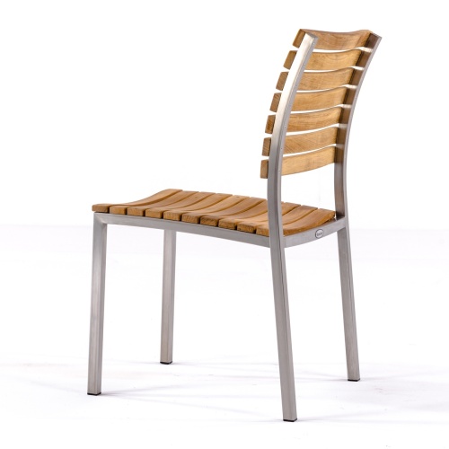 70176 Vogue stainless steel and teak stackable side chair angled back view on white background