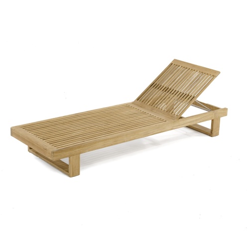 70308 Horizon teak chaise teak frame with backrest reclined in angled view on white background