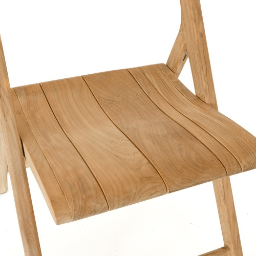 11916 Surf teak folding chair showing 2 side chairs with one opened in poly expresso finish angled and the other in folded position leaning against the opened chair on white background