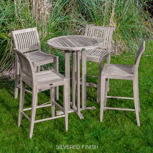 70503 Laguna Pub Set showing a silver finish on grass lawn with landscape grass and trees in background