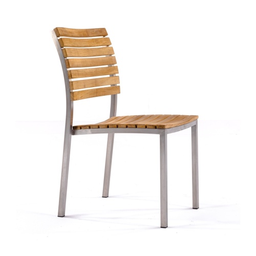21007 Vogue Teak and 304 Stainless Steel Side Chair in right side view on white background