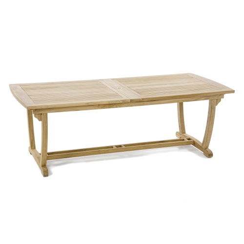 15585 Veranda teak Rectangular Dining Table showing double leaves extended in side angled view on white background