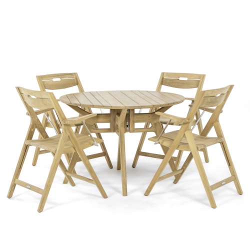 70888 Surf Teak Armchair set of 4 with round teak table on white background 