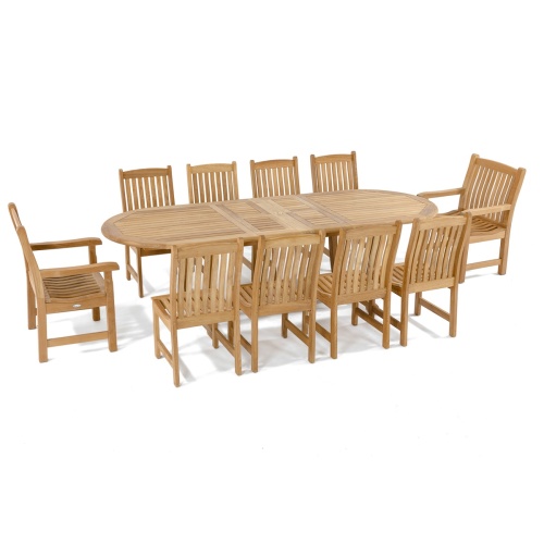 11315 Veranda Teak Side Chair with rectangular table in side angled view on white background
