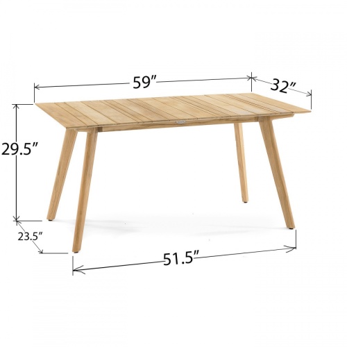 15917 Surf Teak Dining Table showing autocad of angled side view on white background