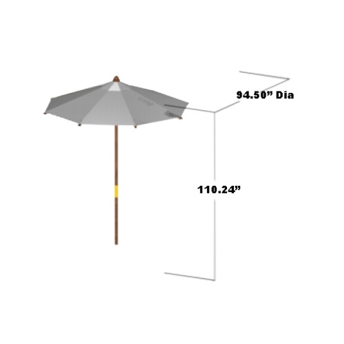17540F Somerset 8 foot Round teak Umbrella with white canopy fully extended side view on white background 