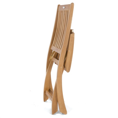 11602S Barbuda Teak Folding Chair folded flat in angled view on white background