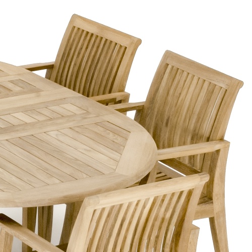 15548 Martinique teak extension dining table closeup side view with butterfly leaf extensions in v on white background