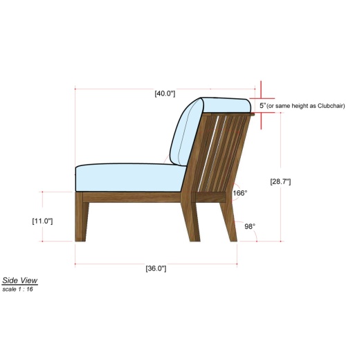 13343DP Kafelonia Sofa Sectional Teak Frame without cushion angled front view on white background