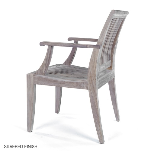 12810 Laguna Teak Dining Armchair in Silver Finish in angled side view on white background