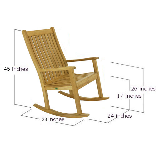 12223 Veranda Teak Rocking Chair angled front view with optional seat cushion on white background