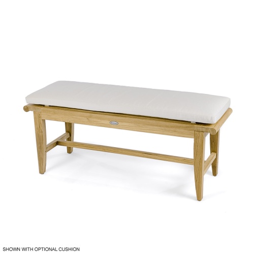 13915 Laguna 4 foot long teak Backless Bench with optional seat cushion in angled side view on white background