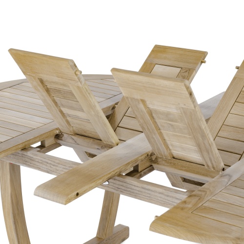 15548 Martinique teak extension Oval Dining Table in extended position showing closeup view of butterfly leaves in V on white background