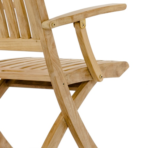 12569S Barbuda Teak Recliner showing closeup of chair back and armrest on white background