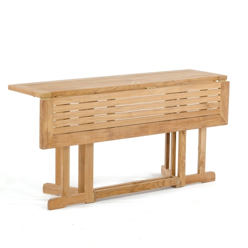 15663S Nevis 5 ft Rectangular Folding Table in angled side view with one side folded down on white background