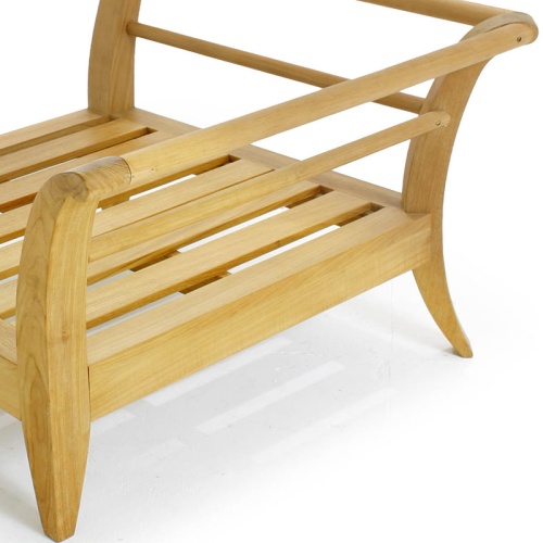 16765 Aman Dais Corner Teak Frame showing closeup of angled back view on a white background