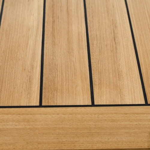 25025 Vogue Teak and Stainless Steel extension Dining Table showing closeup view of table top