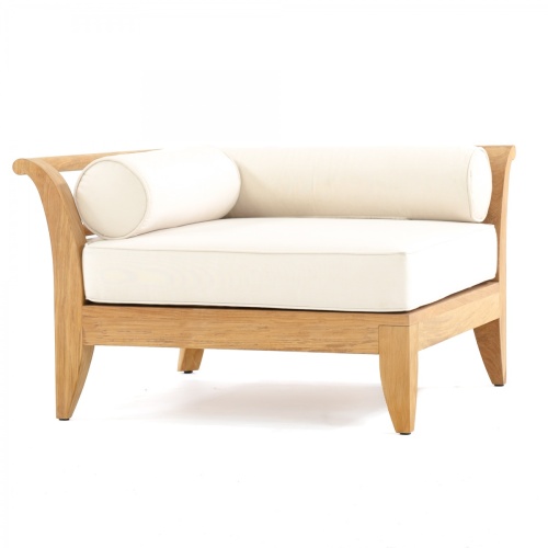 16765 Aman Dais Corner Teak Sectional with canvas colored cushions in angled front view on white background