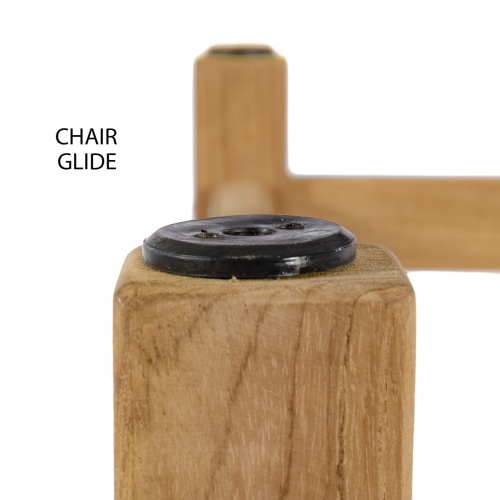 70300 Laguna Teak Dining Armchair bottom leg showing closeup of chair glide on a white background