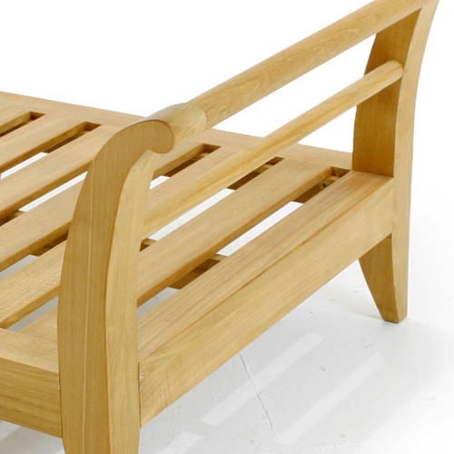 16766 Aman Dais End Teak Frame showing closeup of angled back view on a white background