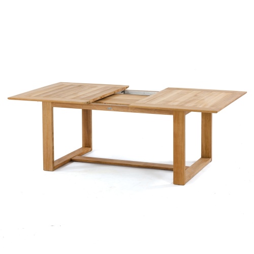15900 Horizon Rectangular Extension table side view showing closeup of table leaf out on table top on white background