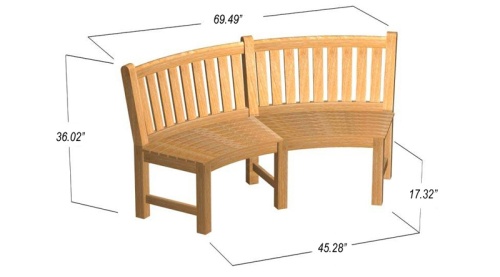 70383 Buckingham Curved Bench showing 2 in S in end view on white background