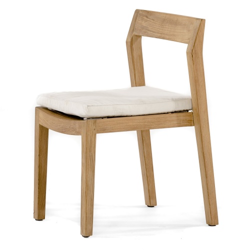 11901 Horizon Teak Side Chair with optional canvas colored seat cushion side angled view on white background