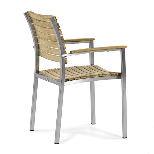 22007 Vogue Teak and Stainless Steel Stacking Chair in side angled rear view on white background