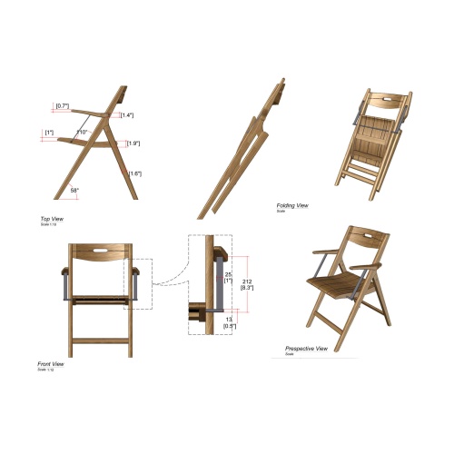 12916 Surf Marine Grade teak armchair showing autocad on white background