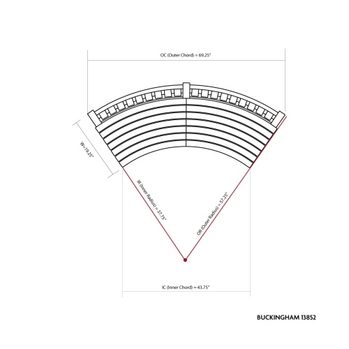 70383 Buckingham Curved Bench showing autocad in angled front view on white background