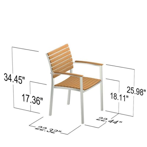 22007 Vogue Teak and Stainless Steel Stacking Armchair showing autocad of angled side view on white background